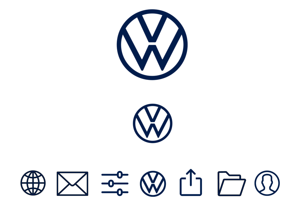 Logobeispiel zeigt die Verwendung des VW-Logos in verkleinerter Form